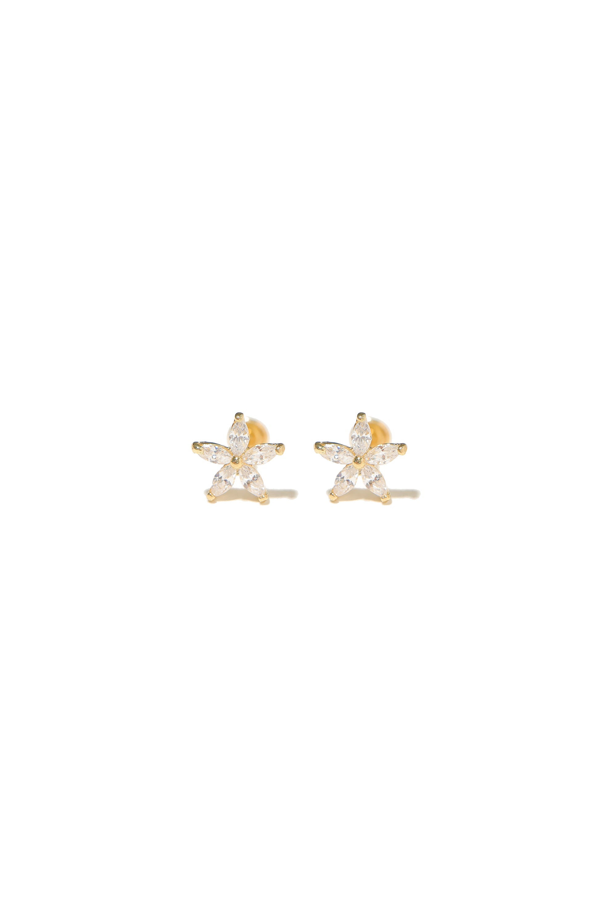 14k Solid Gold Daisy Flower Motive Screw Closure Stud Earring - Pretty At Sam