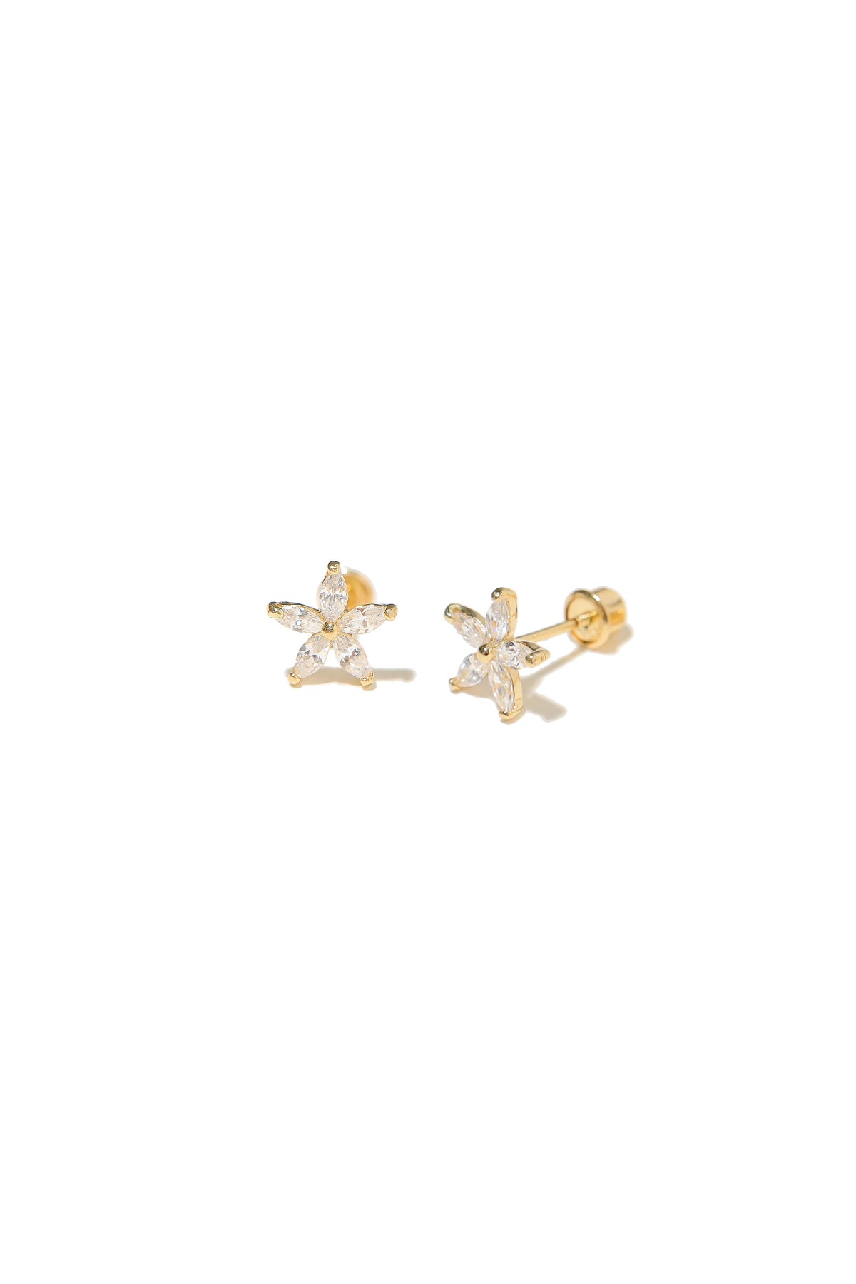 14k Solid Gold Daisy Flower Motive Screw Closure Stud Earring - Pretty At Sam