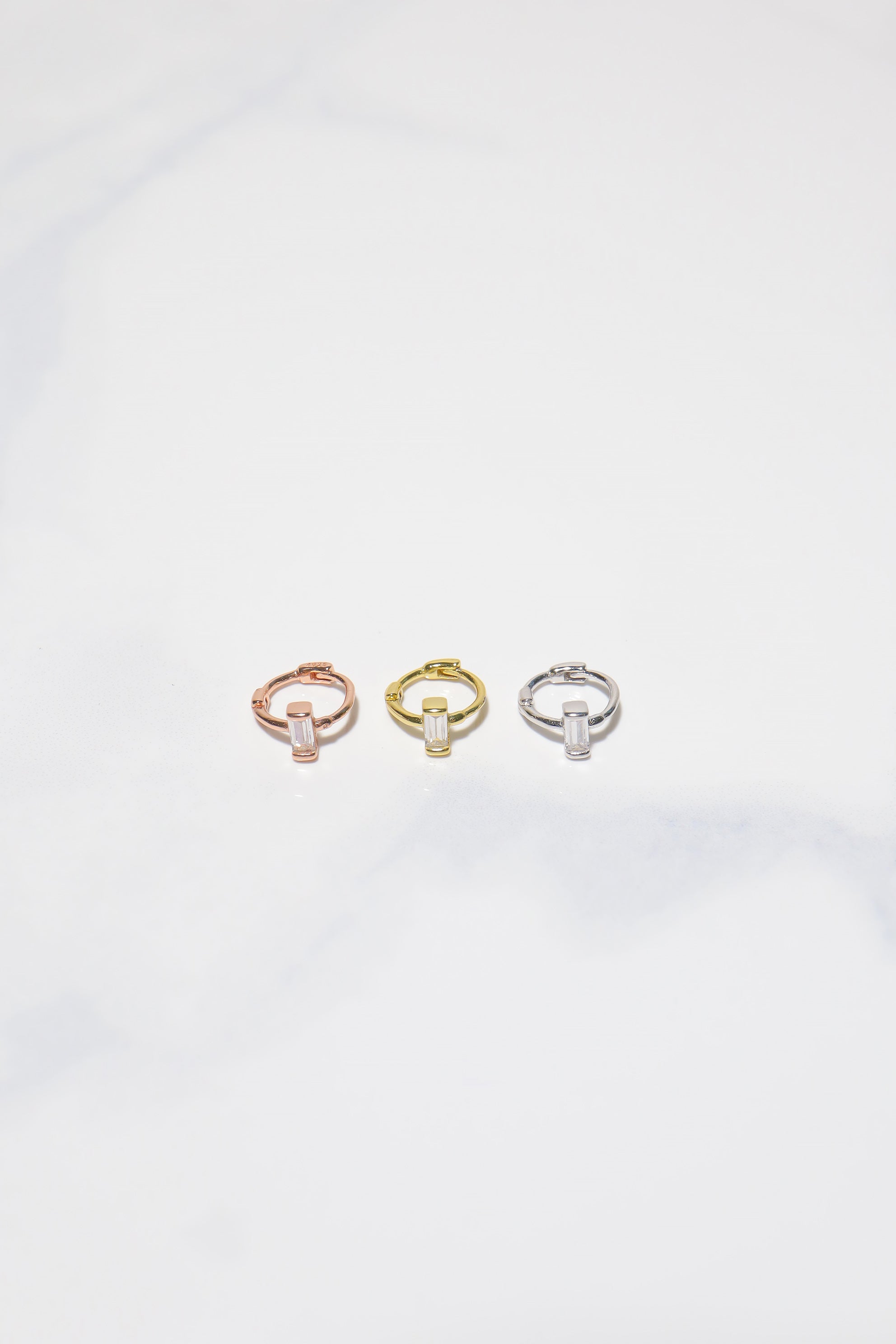 925 Sterling Silver Baguette CZ stone Single Hoop - Pretty At Sam