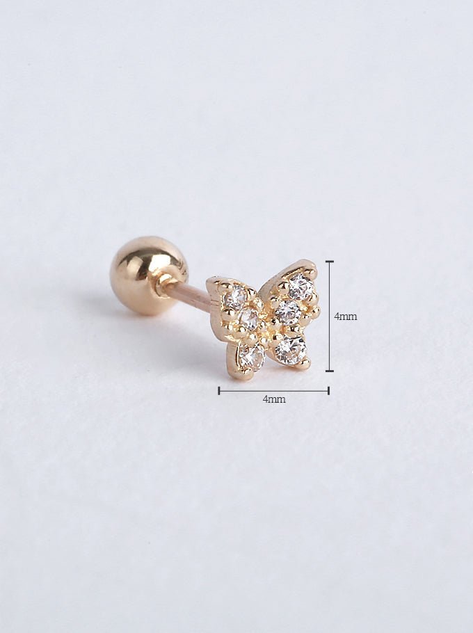 14K Solid Gold Butterfly CZ Stone Pave Single Stud - Pretty At Sam