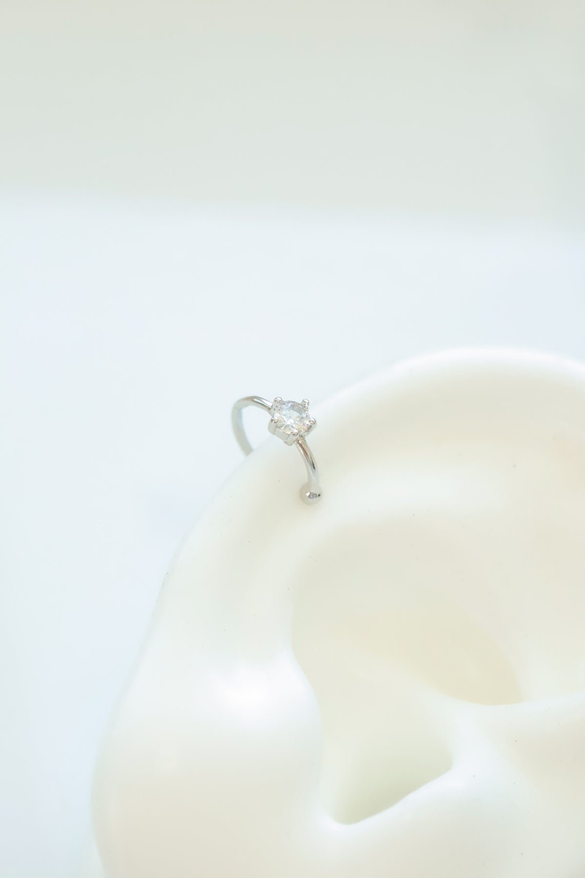 92.5 Sterling Silver Dainty tiny CZ stone simple ear cuff - Pretty At Sam
