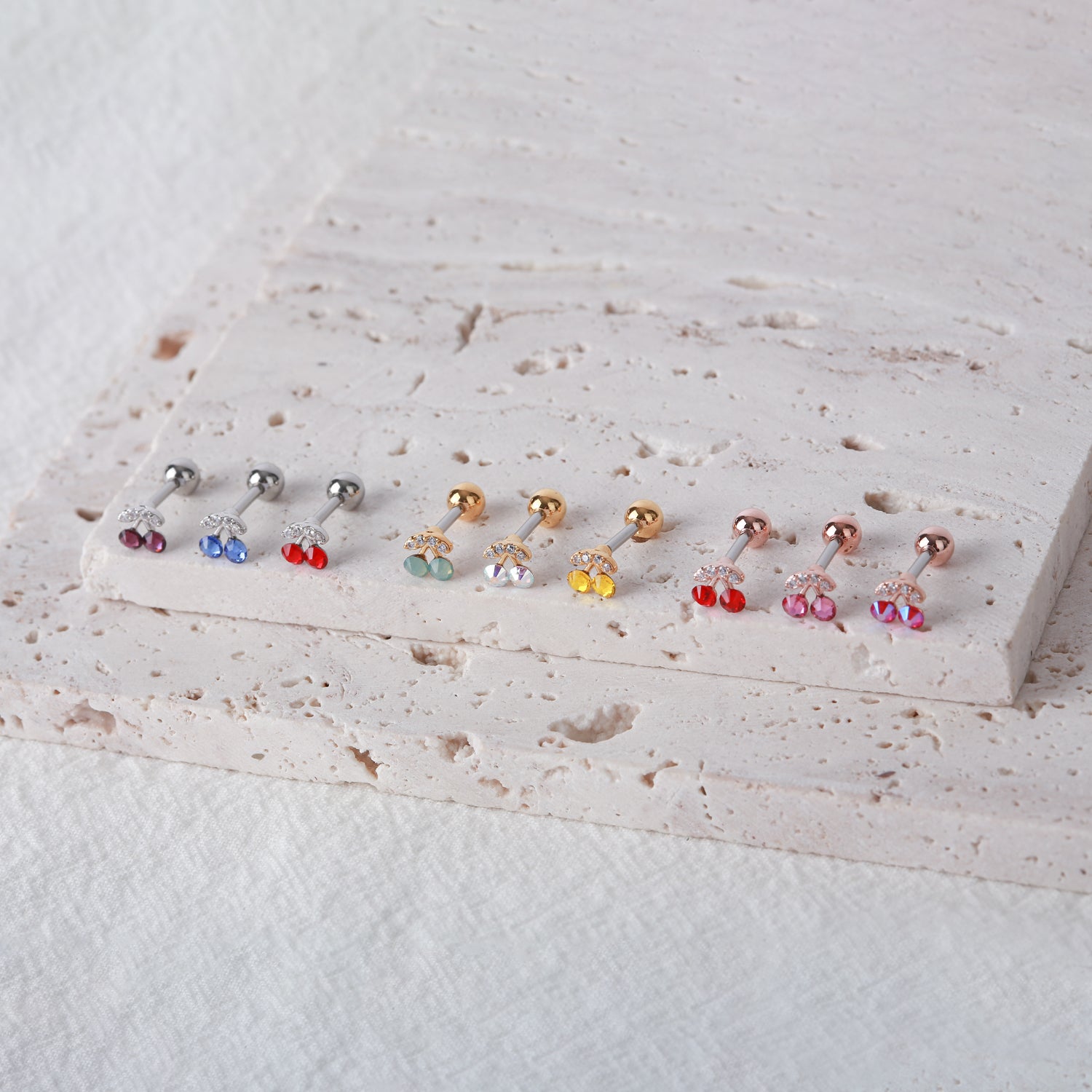 Surgical Steel Cubic Mini Cherry Single Stud - Pretty At Sam