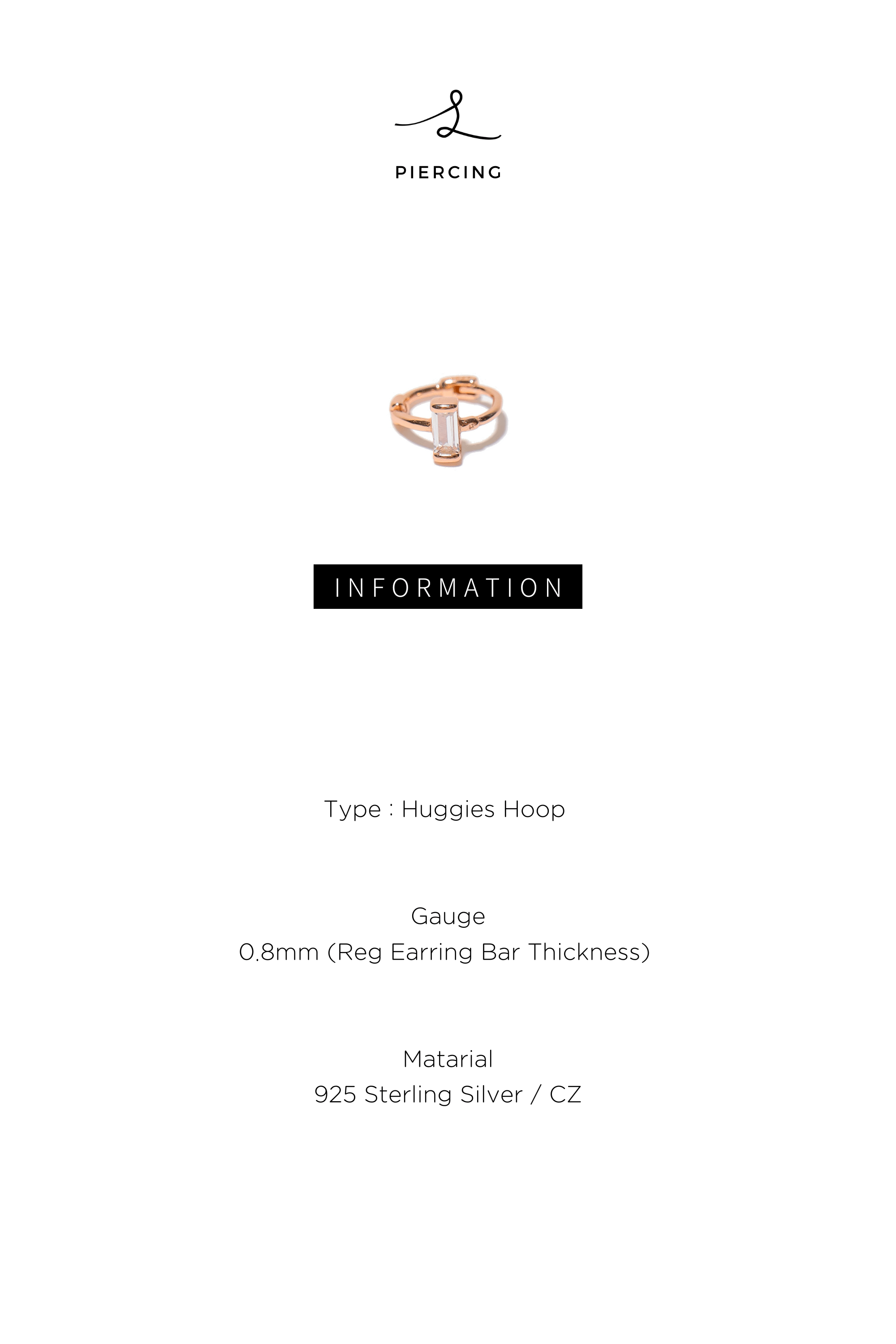 925 Sterling Silver Baguette CZ stone Single Hoop - Pretty At Sam